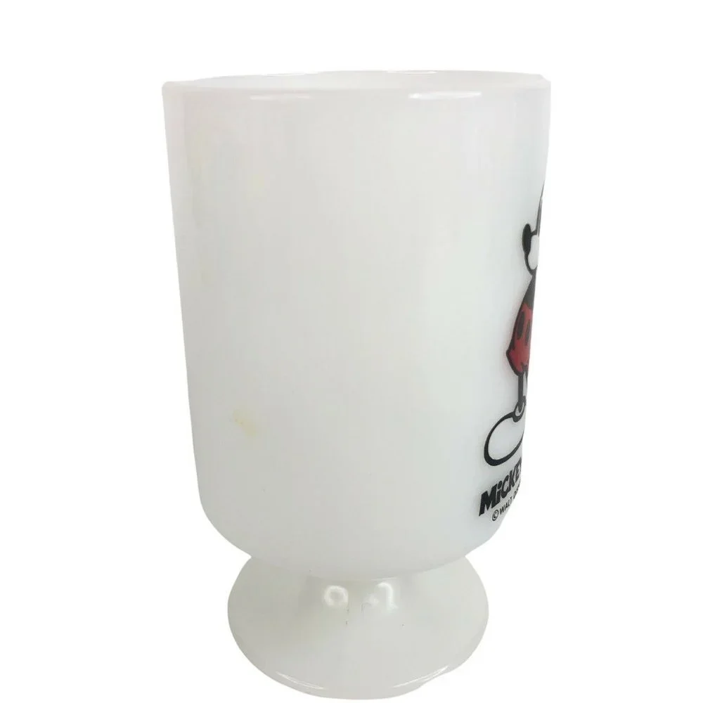 Walt Disney Mickey Mouse Pedestal Mug Milk Glass USA 8 OZ Coffee Cup Vintage - Picture 3 of 7